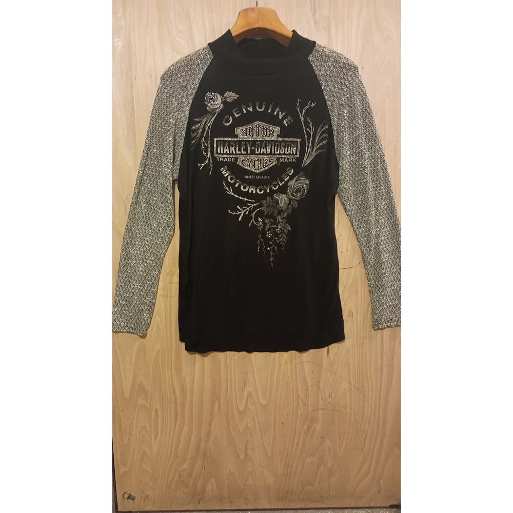 Harley-Davidson Womens 1X Rhinestone Graphic Raglan Top. Y2K Aesthetic, Biker